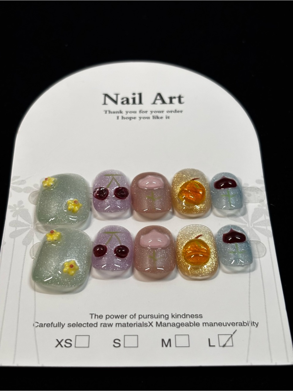 Handcrafted Pastel Fruit Accent Press-On Nails - Multicolor